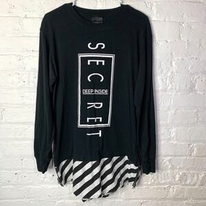 Modish Gaze Secret Deep Inside Long Sleeve Shirt Size Medium‎ Black White Goth